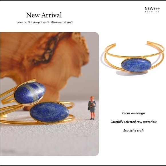 New 18k Gold Plated Turquoise or Lapis Cuff Bracelet - Picture 7 of 12